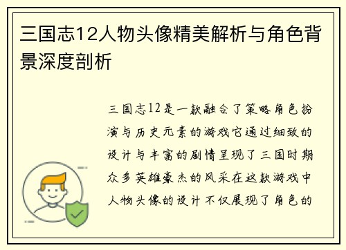 三国志12人物头像精美解析与角色背景深度剖析